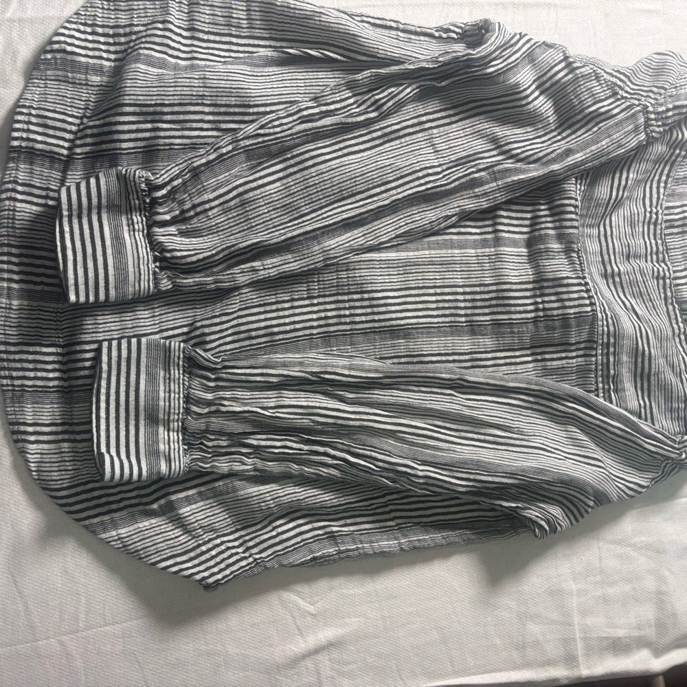 Lucky Brand Striped Popover Blouse Medium Boho Coastal Cotton Top - Picture 8 of 9